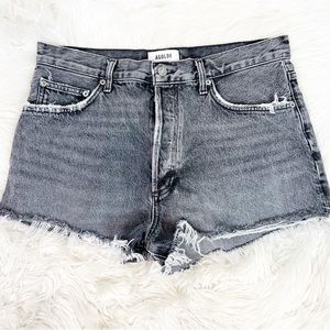 AGOLDE BLACK BUTTON FLY HIGH RISE DENIM DEE SHORTS RAW HEM SZ 31